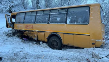 Школьный автобус вылетел в овраг в Архангельской области