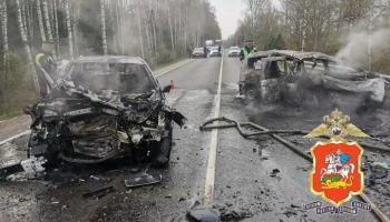 Два автомобиля загорелись на трассе в Подмосковье