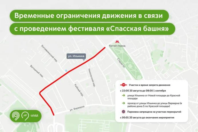 Ряд улиц в центре Москвы перекроют из-за фестиваля «Спасская башня» с 20 августа