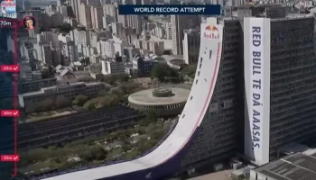 Бразильский скейтбордист установил два мировых рекорда, съехав с 22-этажной рампы