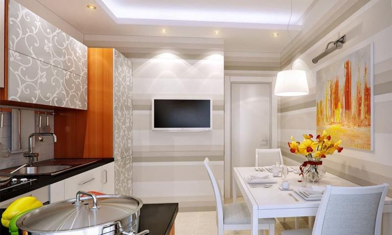 кухонные обои для кухни-студии 6